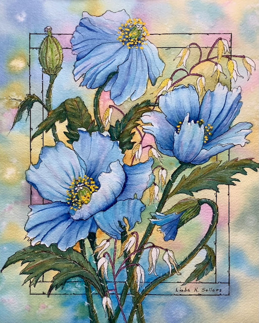 Vintage Blue Poppies